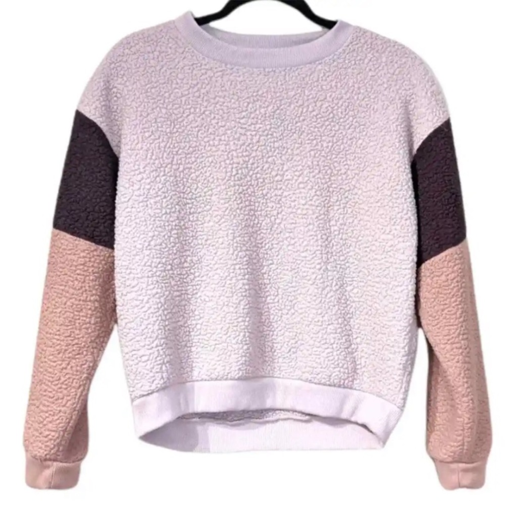 American Eagle Outfitters 🦅 Pink Sherpa Color Block Long Sleeve Sweater - Sz S